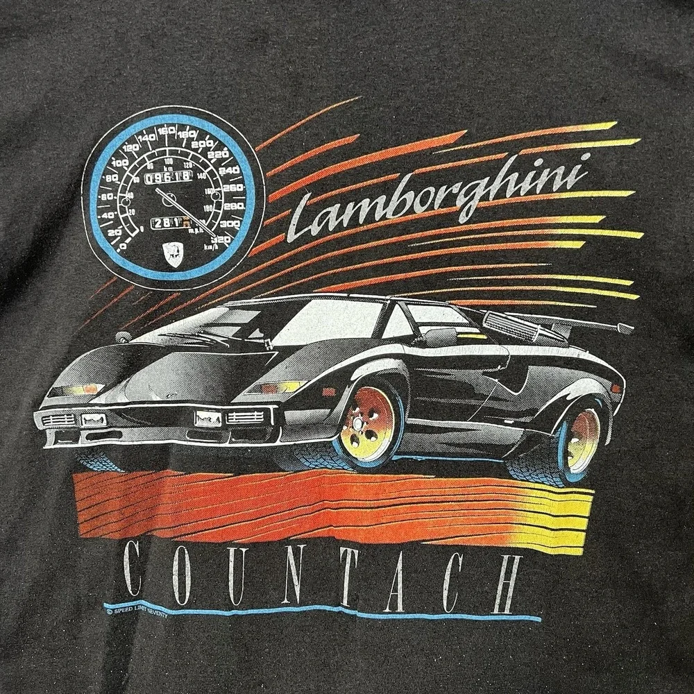 Vintage 90s Lamborghini Countach Black T-Shirt Men's Size L Speed Limit 70 SSI